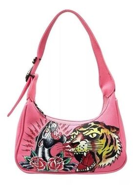 × Siberia Hills Y2K Ed Hardy Pink Shoulder Bag Tiger vs Panther • NWT